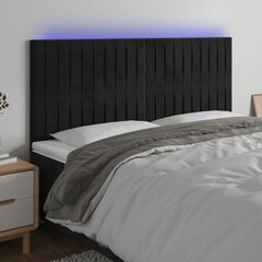 vidaXL gultas galvgalis ar LED, 160x5x118/128 cm, melns samts cena un informācija | Gultas | 220.lv