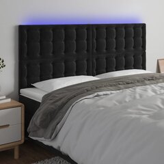 vidaXL gultas galvgalis ar LED, 160x5x118/128 cm, melns samts cena un informācija | Gultas | 220.lv