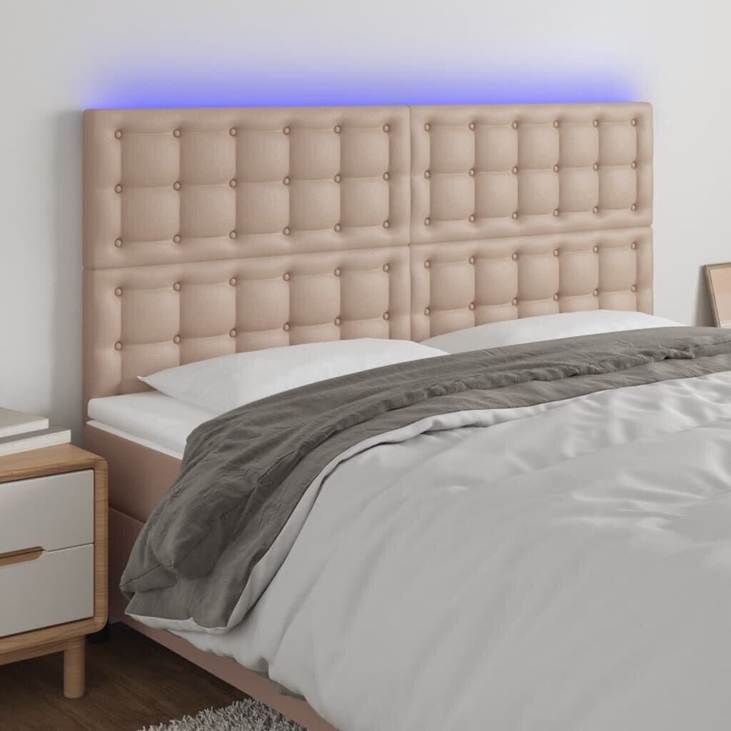 vidaXL gultas galvgalis ar LED, 160x5x118/128cm, kapučīno mākslīgā āda цена и информация | Gultas | 220.lv