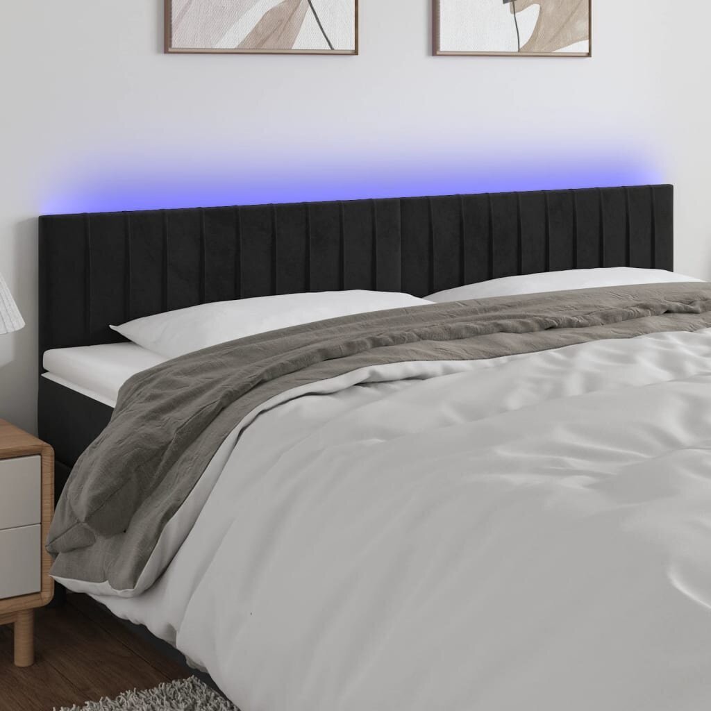 vidaXL gultas galvgalis ar LED, 160x5x78/88 cm, melns samts цена и информация | Gultas | 220.lv