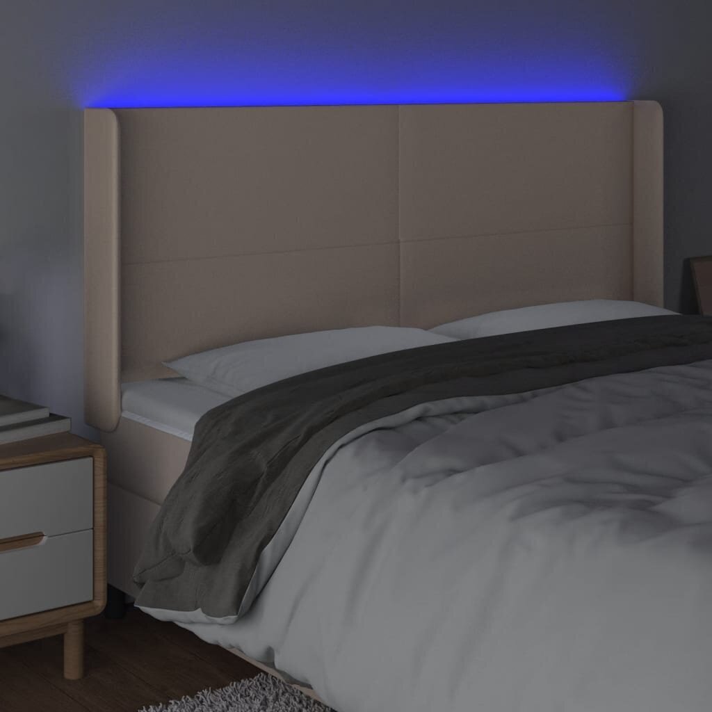 vidaXL gultas galvgalis ar LED, 163x16x118/128 cm, kapučīno цена и информация | Gultas | 220.lv