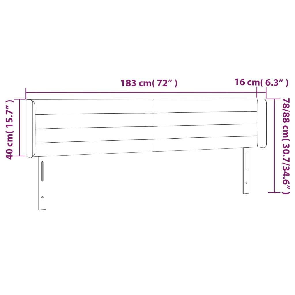 vidaXL gultas galvgalis ar LED, 183x16x78/88 cm, gaiši pelēks audums cena un informācija | Gultas | 220.lv