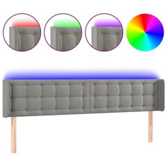 vidaXL gultas galvgalis ar LED, 183x16x78/88 cm, gaiši pelēks samts цена и информация | Кровати | 220.lv