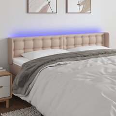 vidaXL gultas galvgalis ar LED, 203x16x78/88 cm, kapučīno mākslīgā āda cena un informācija | Gultas | 220.lv