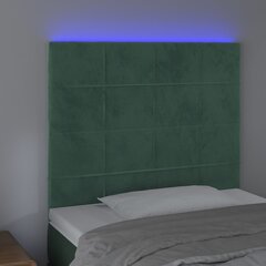 vidaXL gultas galvgalis ar LED, 90x5x118/128 cm, tumši zaļš samts cena un informācija | Gultas | 220.lv