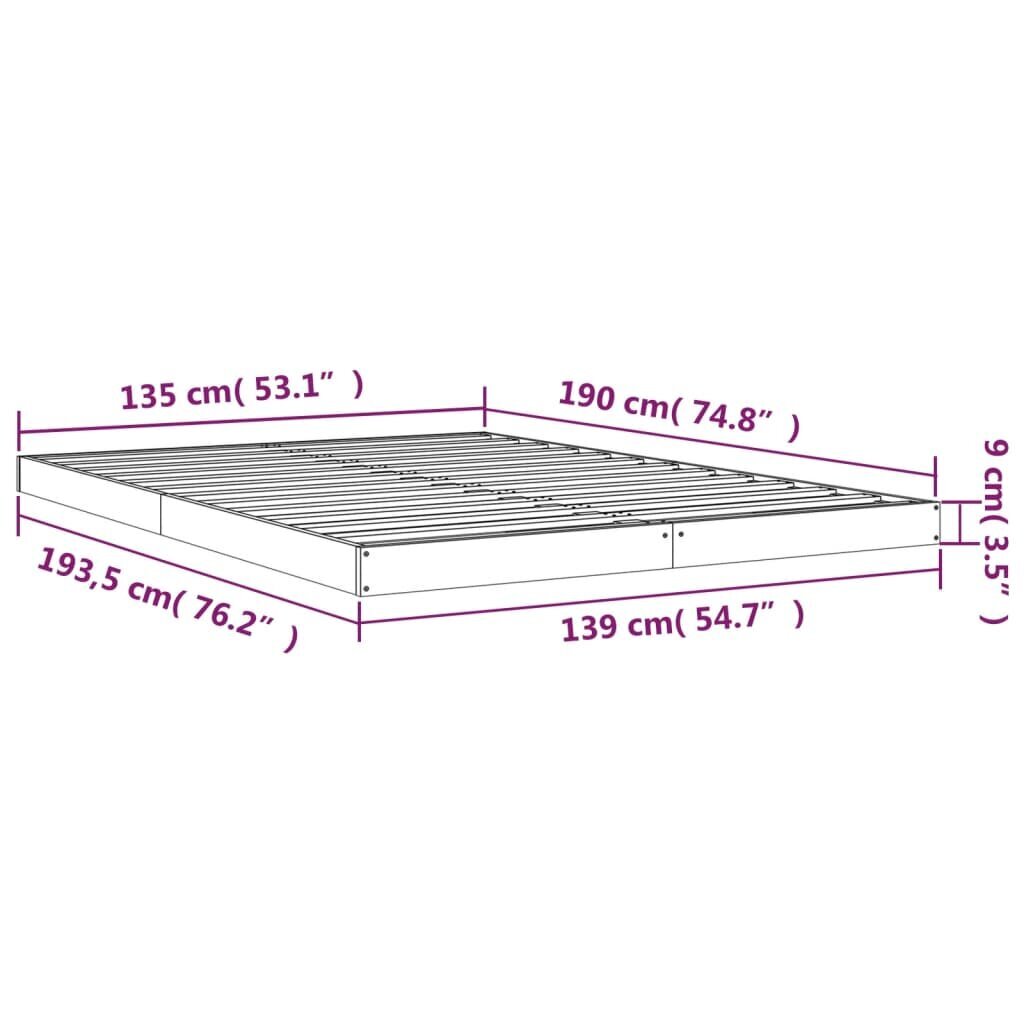 vidaXL gultas rāmis, balts, 135x190 cm, priedes masīvkoks, divvietīgs cena un informācija | Gultas | 220.lv