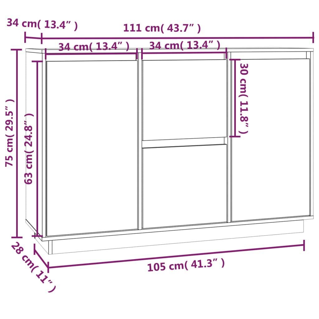 vidaXL kumode, melna, 111x34x75 cm, priedes masīvkoks cena un informācija | Skapīši viesistabai | 220.lv