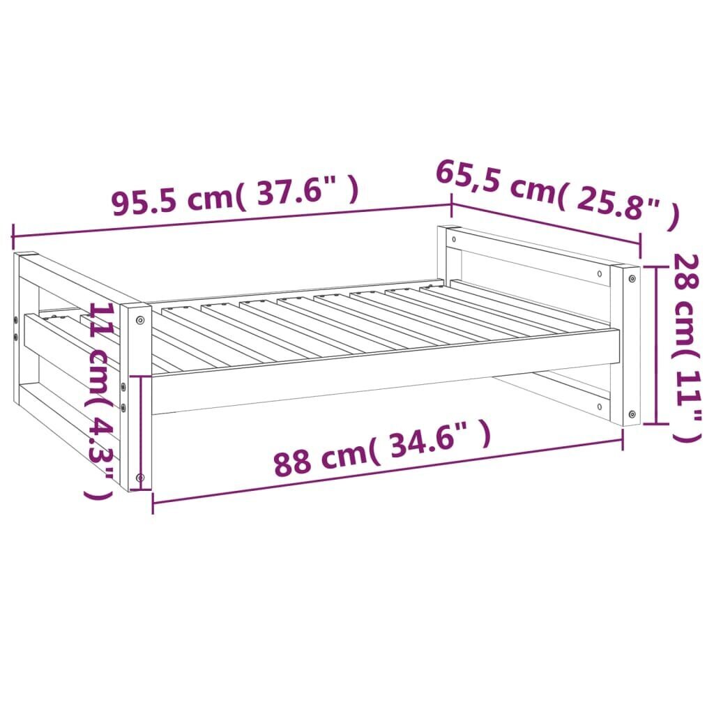 vidaXL suņu gulta, balta, 95,5x65,5x28 cm, priedes masīvkoks cena un informācija | Suņu gultas, spilveni, būdas | 220.lv