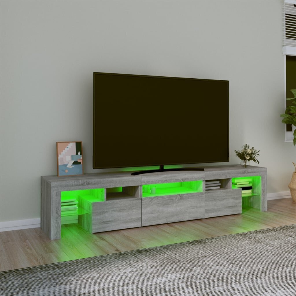 vidaXL TV skapītis ar LED, pelēka ozolkoka krāsa, 200x36,5x40 cm cena un informācija | TV galdiņi | 220.lv