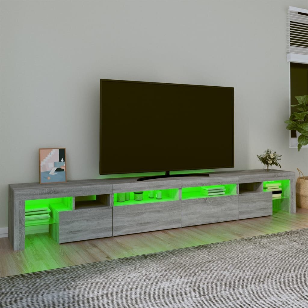 vidaXL TV skapītis ar LED, pelēka ozolkoka krāsa, 280x36,5x40 cm cena un informācija | TV galdiņi | 220.lv