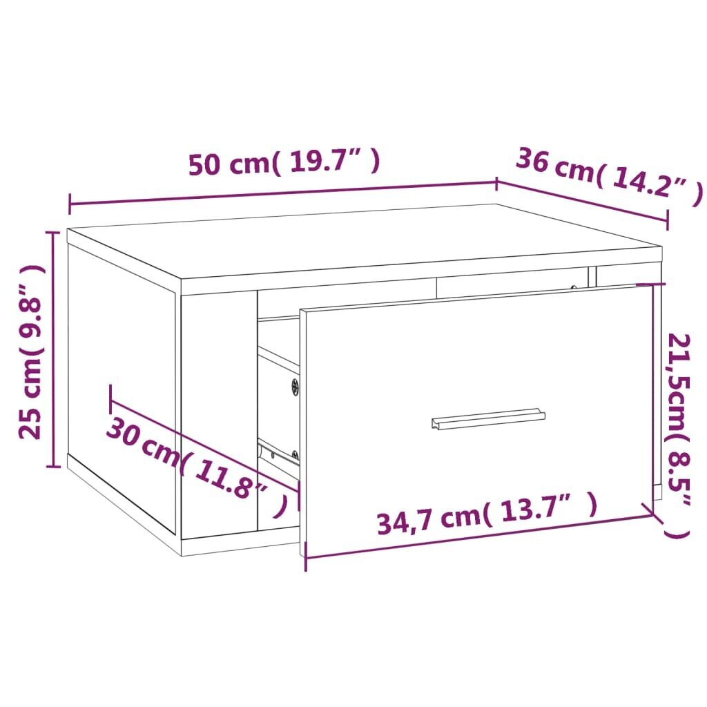 Stiprināms naktsskapītis, 50x36x25cm, balts цена и информация | Naktsskapīši | 220.lv