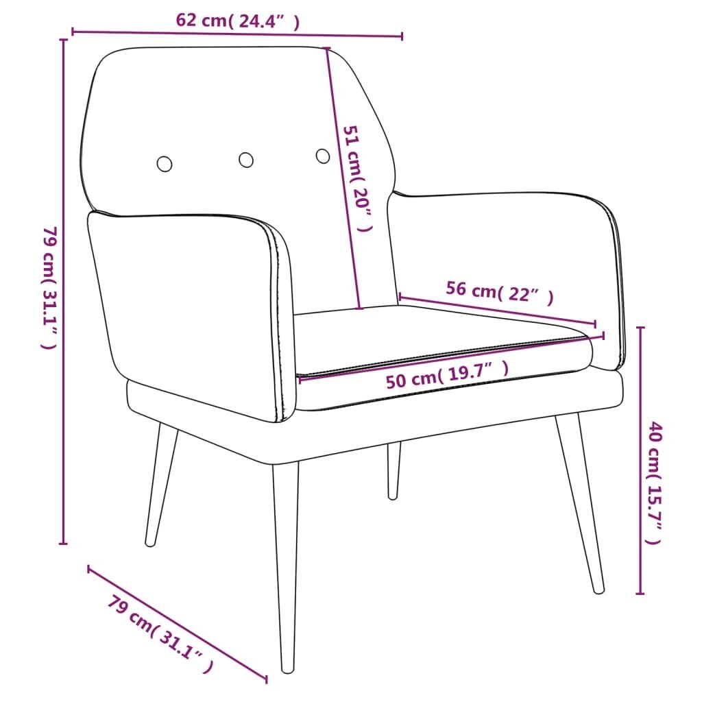 vidaXL atpūtas krēsls, melns, 62x79x79 cm, samts cena un informācija | Atpūtas krēsli | 220.lv