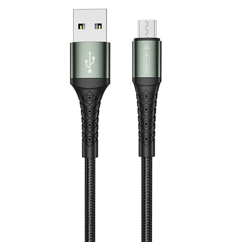 Jellico B12 Neilona Pīts Universāls Micro USB uz USB Datu & Ātrās 3.1A Uzlādes kabelis 2m Melns цена и информация | Kabeļi un vadi | 220.lv