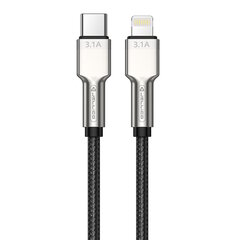 Плетенный тканевый коннектор из цинка iPhone & iPad Lightning на USB-C кабель данных и PD быстрого 30W заряда 1 м, черный цена и информация | Кабели и провода | 220.lv