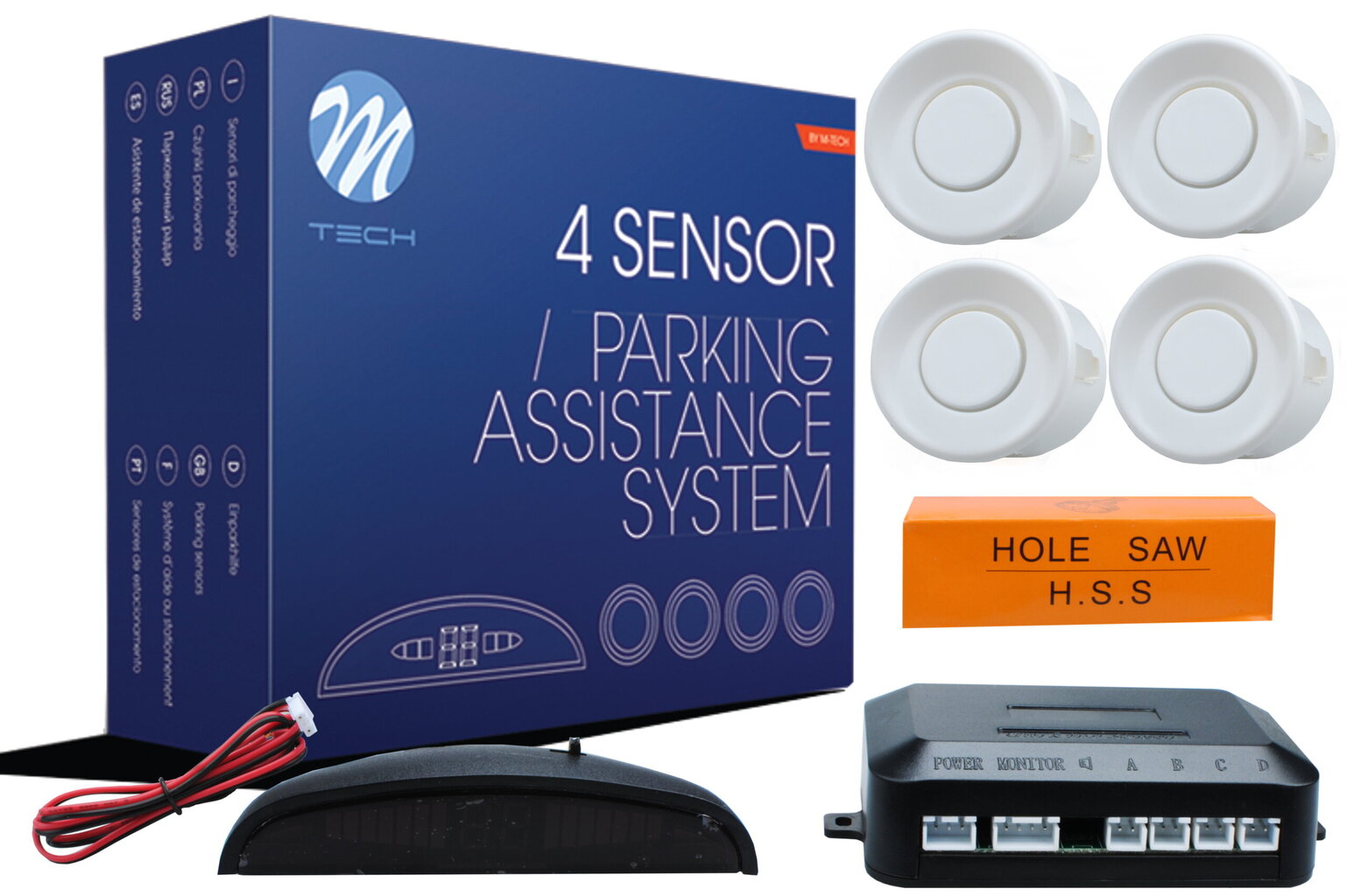 Parkošanās palīgsistēma - CP14 ar digitālo displeju 18 mm - balts M-TECH (Parking assist system - CP14 with digital display 18 mm - white). цена и информация | Parkošanas sistēmas | 220.lv