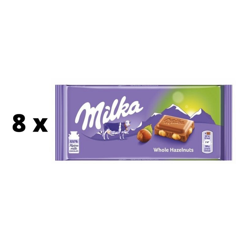 Šokolāde MILKA Vesels lazdu rieksts, 100g x 8 gab. iepakojums cena un informācija | Saldumi | 220.lv