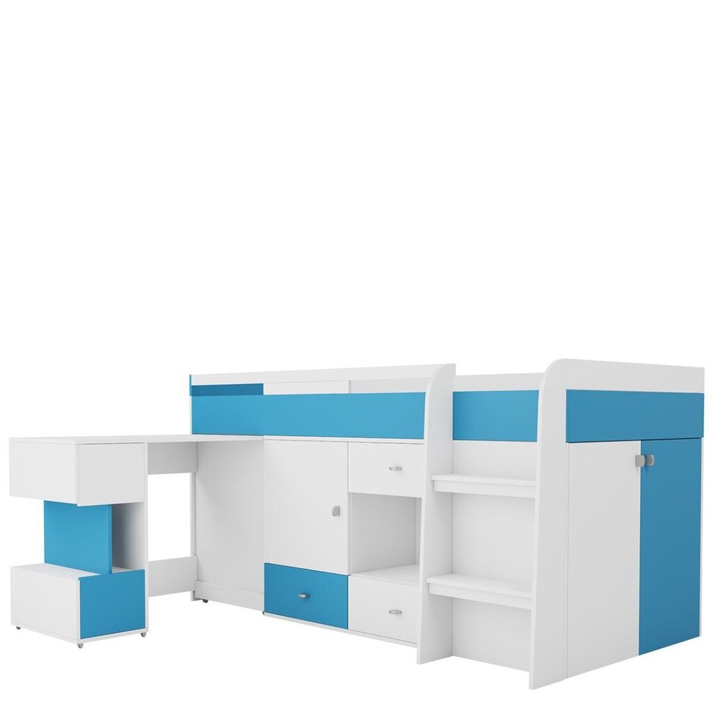 Bērnu gultiņa ar rakstāmgaldu OBLADA OB21, balts/ zils cena un informācija | Bērnu istabas iekārtas | 220.lv