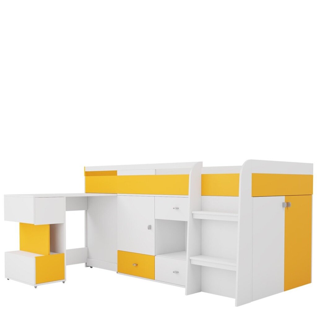 Bērnu gultiņa ar rakstāmgaldu OBLADA OB21, balts/ dzeltens цена и информация | Bērnu istabas iekārtas | 220.lv