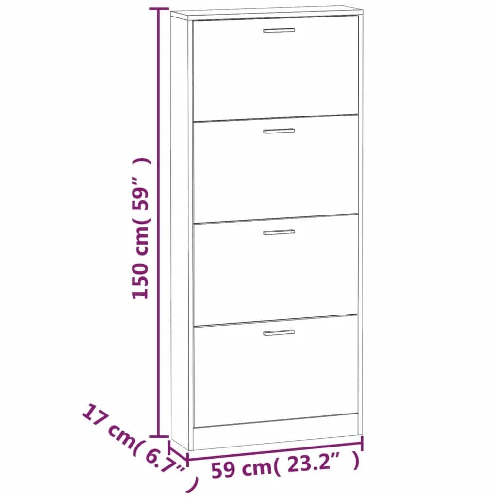 Apavu skapis, 59x17x150cm, balts cena un informācija | Apavu skapji, apavu plaukti, priekšnama soliņi | 220.lv