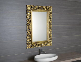 Vannasistabas spogulis, koka rāmis, ar rokām grebts, 60x80 cm, SAMBLUNG vecināts zelts цена и информация | Зеркала в ванную | 220.lv