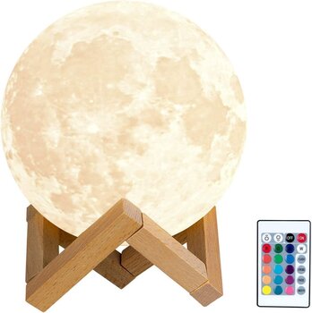 LED RGB mēness lampa ar tālvadības pulti - Mēness 3D nakts lampa Moon 21cm GOAPA cena un informācija | Galda lampas | 220.lv