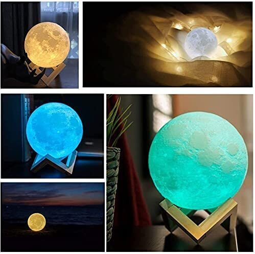 LED RGB mēness lampa ar tālvadības pulti - Mēness 3D nakts lampa Moon 21cm GOAPA cena un informācija | Galda lampas | 220.lv