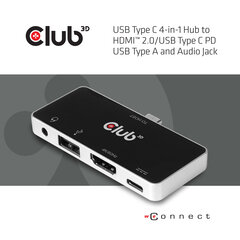 Club3D USB Type C 4-in-1 Hub - Docking Station - HDMI цена и информация | Адаптеры и USB разветвители | 220.lv