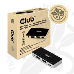 Club3D USB Type C 4-in-1 Hub - Docking Station - HDMI цена и информация | Адаптеры и USB разветвители | 220.lv