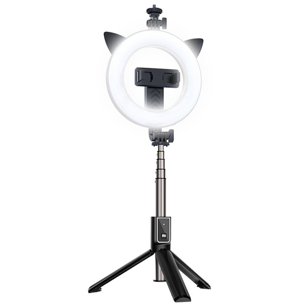 Selfie Stick - ar noņemamu Bluetooth tālvadības pulti, statīvu un gredzenveida lampu - P40D-3, melns cena un informācija | Selfie Sticks | 220.lv
