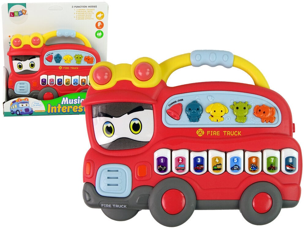 Lean toys Interaktīvā klavieru ugunsdzēsēju departaments Dzīvnieku skaņas Transportlīdzekļa skaņas Sarkans cena un informācija | Rotaļlietas zīdaiņiem | 220.lv