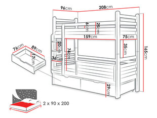 Кровать двухъярусная NIMOKI NEW 90-белый цена и информация | Детские кровати | 220.lv