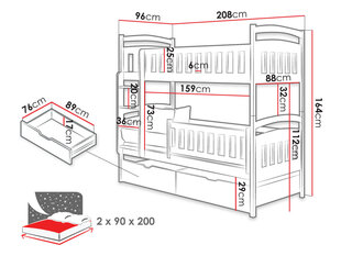 Кровать двухъярусная MIKANIK 90-biały цена и информация | Детские кровати | 220.lv