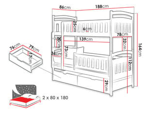 Кровать двухъярусная MIKANIK 80-biały цена и информация | Детские кровати | 220.lv