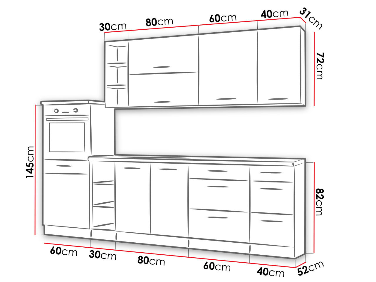 Virtuves mēbeles Mir-Woodline IV, pelēks cena un informācija | Virtuves komplekti | 220.lv