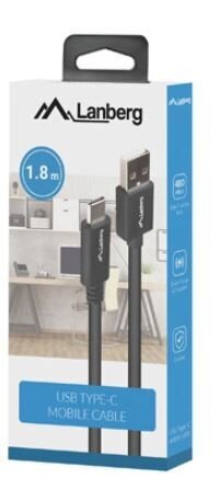 Lanberg Kabelis USB-C (M) -USB-A (M) 1,8 m melns BOX QC 3.0 cena un informācija | Savienotājkabeļi | 220.lv