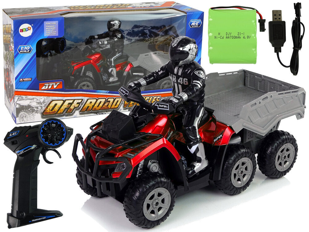 Lean toys Kvadricikls ar piekabi 1:10 Off-Road Red 2.4G cena un informācija | Rotaļlietas zēniem | 220.lv