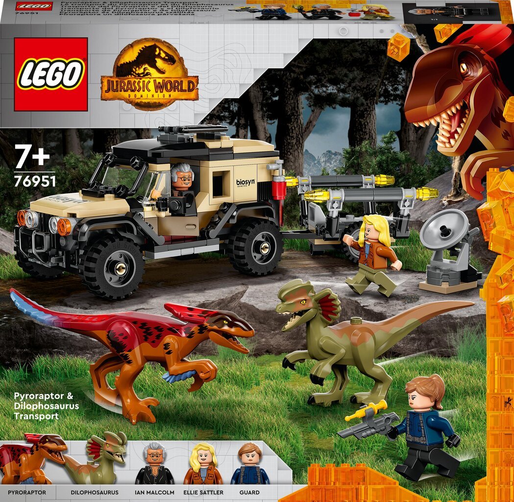 LEGO 76951 Jurassic World Pyroraptor & Dilophosaurus Transport цена и информация | Konstruktori | 220.lv