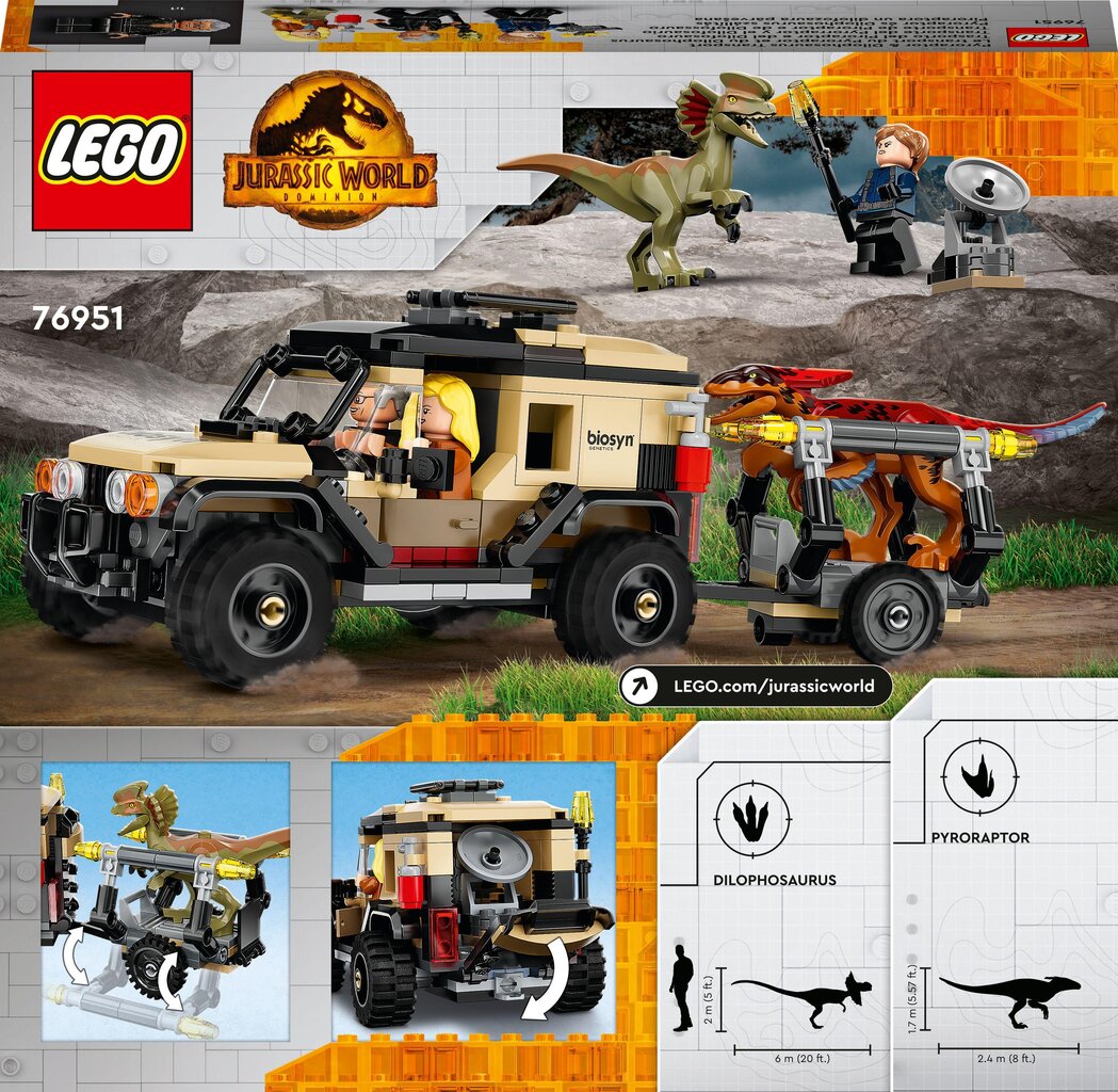 LEGO 76951 Jurassic World Pyroraptor & Dilophosaurus Transport цена и информация | Konstruktori | 220.lv