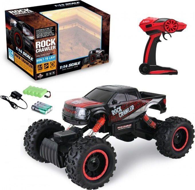 Attālināti vadāms virsurgājējs Rock Crawler 4WD 1:14, melns, sarkans цена и информация | Rotaļlietas zēniem | 220.lv