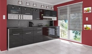 Virtuves mēbeles VANESSA 260 cm (melns, spīdīgs) cena un informācija | Virtuves komplekti | 220.lv