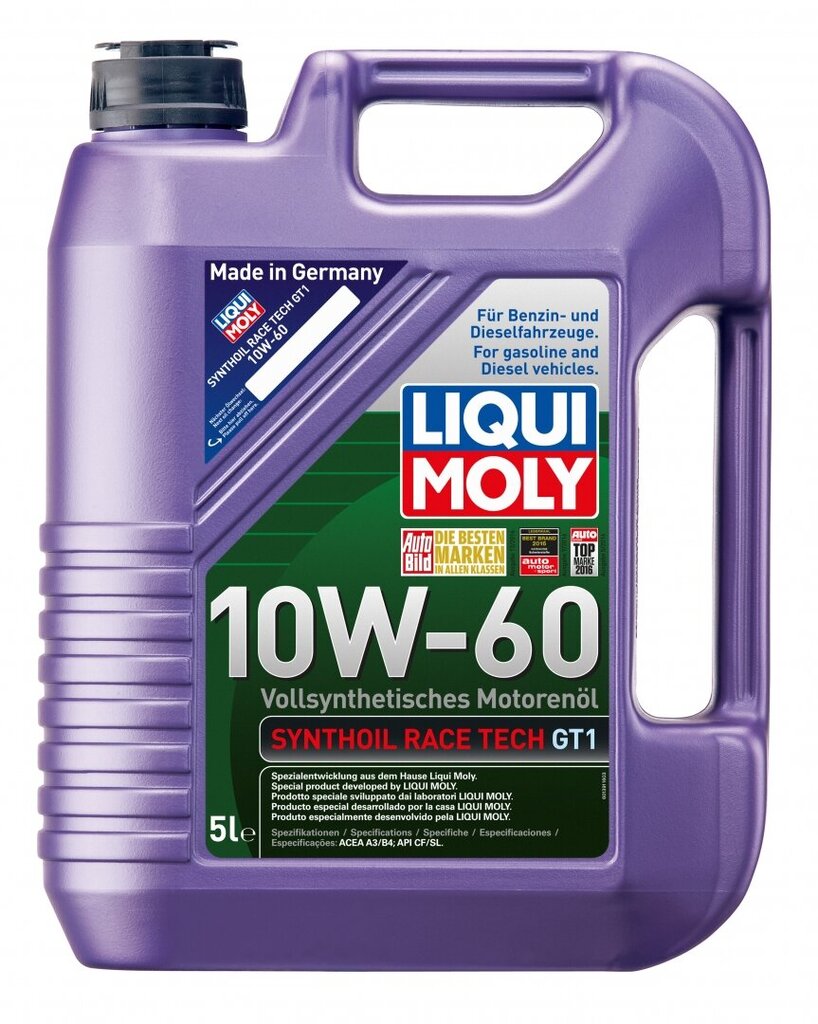 Liqui Moly Race Tech 5L GT1 pilnībā sintētiska eļļa 10W60 cena un informācija | Motoreļļas | 220.lv