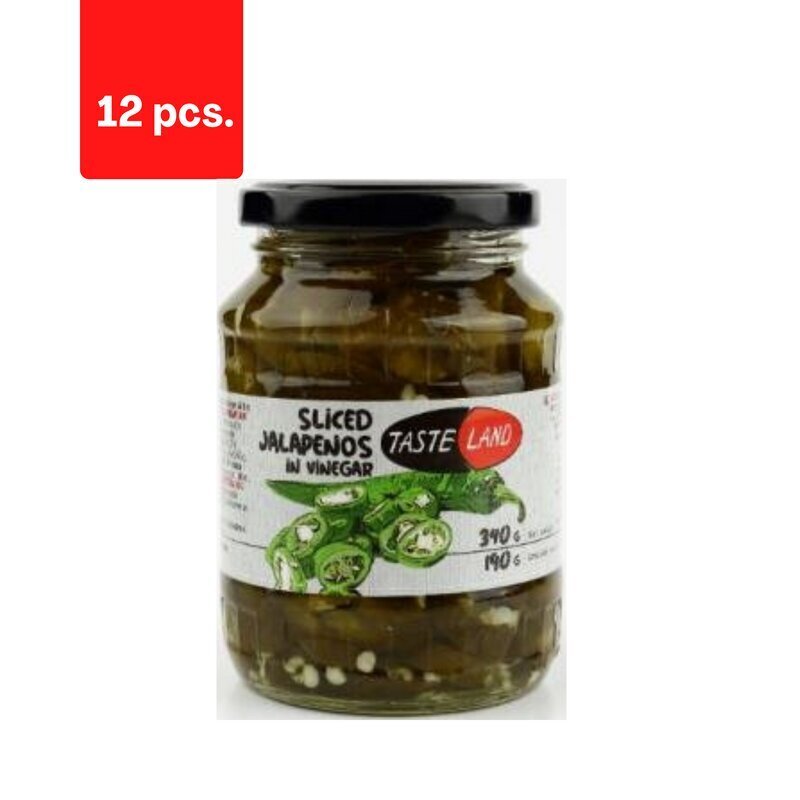 Zaļie jalapeño pipari TASTE LAND, konservēta šķēlēs, 340 g / 190 g x 12 gab. cena un informācija | Konservēti produkti | 220.lv