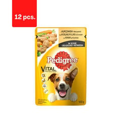 Suņu barība Pedigree Pieaugušais, ar vistu un dārzeņiem, maisiņos, 100 g x 12 gab. iepakojums cena un informācija | Pedigree Zoo preces | 220.lv