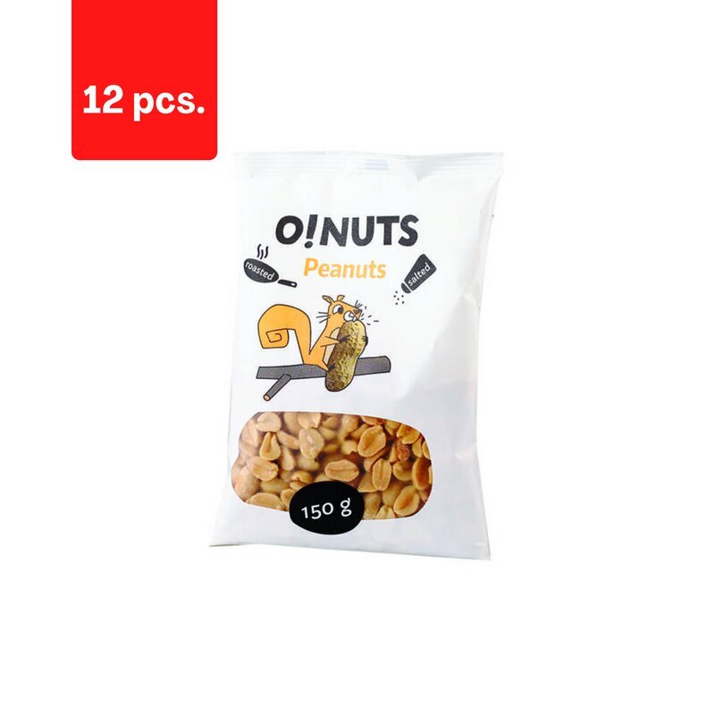 Cepti un sālīti zemesrieksti O!NUTS, 150 g x 12 gab. iepakojums cena un informācija | Rieksti, sēklas, žāvēti augļi | 220.lv