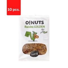 Zelta rozīnes O!NUTS, 200 g x 10 gab. cena un informācija | Rieksti, sēklas, žāvēti augļi | 220.lv