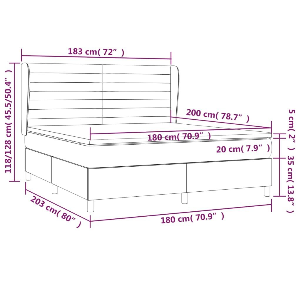 vidaXL atsperu gulta ar matraci, melns, 180x200 cm, audums cena un informācija | Gultas | 220.lv