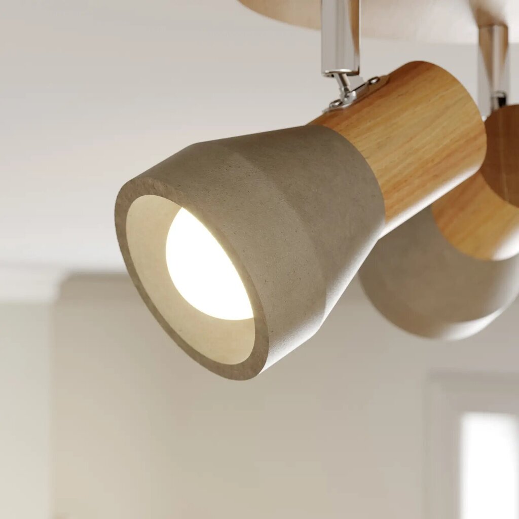 LED prožektors Filiz ir izgatavots no koka un betona, 3 spuldzes, apaļas cena un informācija | Griestu lampas | 220.lv