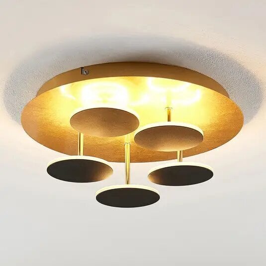 Lindby Casni LED griestu lampa, melns un zelts cena un informācija | Griestu lampas | 220.lv