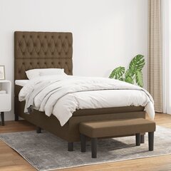 vidaXL atsperu gultas rāmis ar matraci, tumši brūna, 100x200cm, audums cena un informācija | Gultas | 220.lv