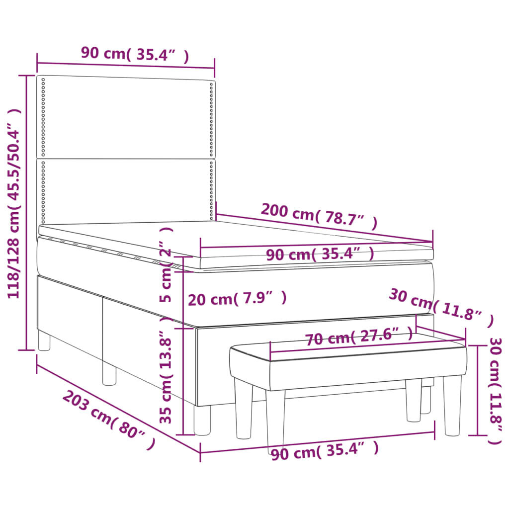 vidaXL atsperu gultas rāmis ar matraci, melna, 90x200 cm, audums цена и информация | Gultas | 220.lv